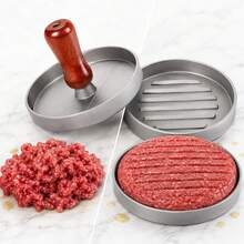Forma Prensadora de Hambúrguer Caseiro | Modelador de Carne com Cabo de Madeira | 12cm - Prata - Visão 8