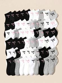 Girls' Bowknot Print Low-Cut Invisible Boat Socks, 10/20 Pairs Mixed Colors Random Thin Short Socks, Breathable Soft Non-Stuffy For Spring/Summer, Casual Commute Versatile Low-Top Socks For Little Girls - Multicolor - View 1