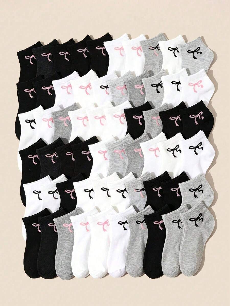 Girls' Bowknot Print Low-Cut Invisible Boat Socks, 10/20 Pairs Mixed Colors Random Thin Short Socks, Breathable Soft Non-Stuffy For Spring/Summer, Casual Commute Versatile Low-Top Socks For Little Girls - Multicolor - View 1