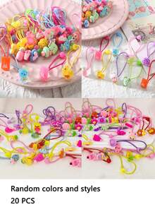 20pcs Random Color Flower & Bow Hair Scrunchies For Girls - Multicolor - View 9