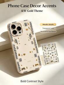 1pc Aesthetic Y2K Animal Pattern Decorative Sticker, Metallic Gold Asymmetric Design, Suitable For Laptop, Camera, Instant Camera, Phone Case, Earphone Case, Water Bottle, Storage Box, Home Decor - E - View 4