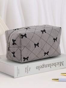 Bowknot Minimalist Large Capacity Corduroy Pencil Case, Multi-Functional Pencil Storage Bag, School And Office Supplies Stationery Organizer, Pencil Pouch, Backpack Accessory, Back To School Gift - Multiple Styles - View 1
