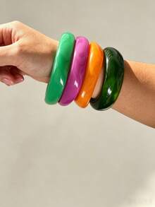 Colorful Dopamine Chunky Geometric Bracelet Set, Multi-Functional Summer Jewelry, Suitable For Daily Wear, Party And Vacation, Dopamine Style - Multicolor - View 4