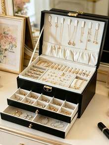 1pc Large Capacity 3-Layer Jewelry Box, Multi-Functional Jewelry Organizer, Mini Jewelry Storage Box, Cosmetic Storage Box, Nail Polish Storage Box - Multicolor - View 2