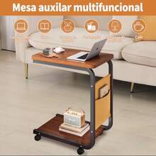 Mesa Auxiliar Sala con Ruedas, Mesa para Cama de Noche 2 Niveles en Forma de C, Mesitas para Sala con Estructura de Metal, Dormitorio, Trabajar Desde Casa, para Estudiar, Salón - Multicolor - Ver 4