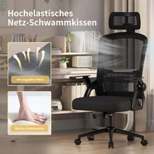 naspaluro Bürostuhl Ergonomischer Schreibtischstuhl Grau| Atmungsaktives Netzgewebe, Lendenwirbelstütze, höhenverstellbarer Computerstuhl, verstellbare Armlehnen, Kopfstütze, Drehstuhl HRZB - Schwarz - Übersicht 3