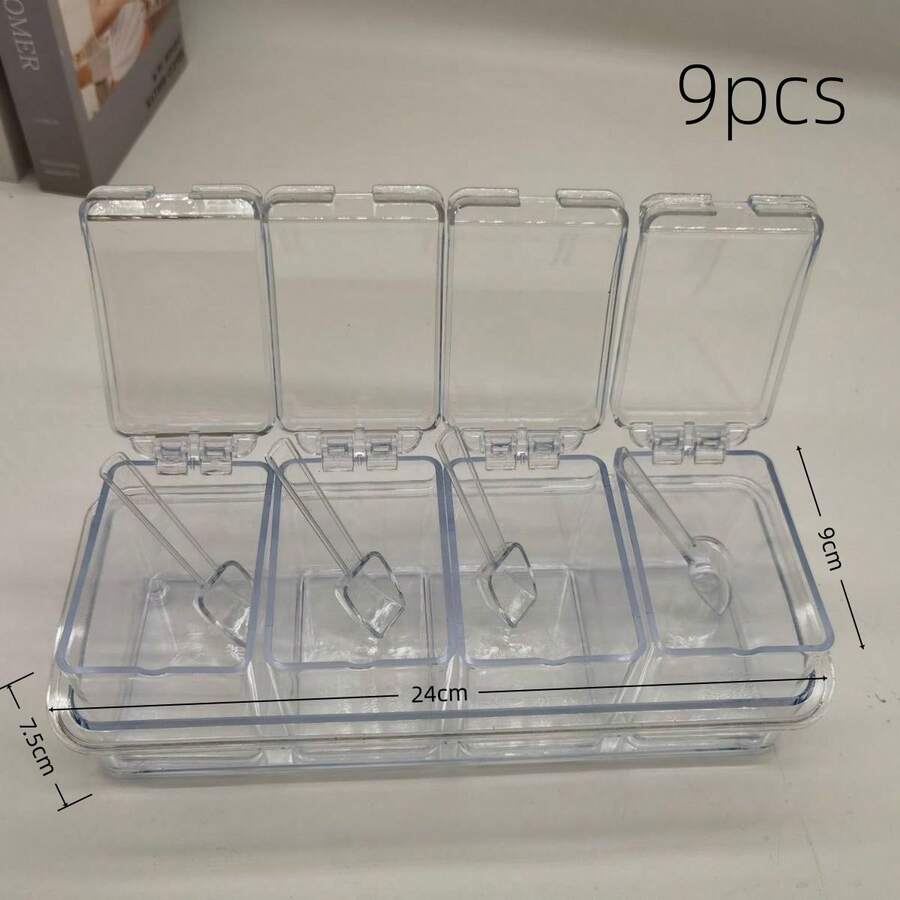 9-Piece Kitchen Spice Storage Set - Transparent Multi-Compartment Moisture-Proof Lid-Top Spice Storage Box, Essential For Home And Apartment Living - 9pcs Transparent Seasoning Container - View 1