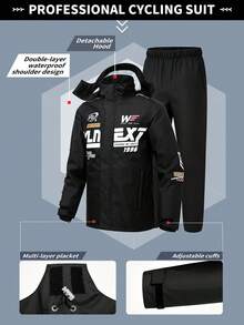 Outdoor Waterproof Jacket Set, Including Jacket, Rain Pants, Shoe Cover And Storage Bag, Windproof And Reflective Full Coverage Outdoor Rain Gear, Suitable For Cycling, Hiking, Motorcycle, Fishing - Black XXL - View 3