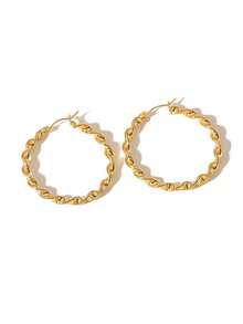 1 Pair Fashionable Twisted Texture Hoop Earrings, Minimalist Elegant Style, Suitable For Women's Daily Commute Wear - Gold - View 3