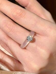 rundraw 1pc New Chinese Style Simple Band Transparent Stone Minimalist Diamond Ring, Elegant Oriental Aesthetic - Multicolor - View 3