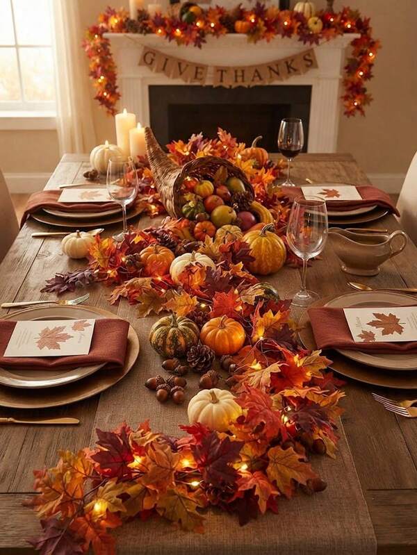 3/2/1pc Autumn Maple Leaf Vine, Autumn Decoration, Artificial Vine, Autumn Yard Decoration, Also Suitable For Party Decorations And Christmas Decor Home, Halloween Decoration, Indoor And Outdoor Decoration, Party.Halloween, Autumn Decor, Room Decor