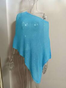 1pc Solid Color Knitted Asymmetrical Mesh Cape Shawl - Multicolor - View 11