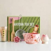 1pc/7pcs Hand-Painted Cherry With Mouth Matcha Bowl Set, Matcha Tea Set Including Matcha Bowl, Matcha Whisk, Matcha Cup, Stirrer, Tea Spoon, Tea Bowl Set, Matcha Preparation Tools, Dessert And Beverage Making Tools - Multicolor - View 9
