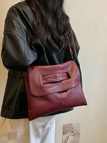 1pc Women's PU Crocodile Embossed Large Capacity Flap Magnetic Closure Design Crossbody Bag, Minimalist Elegant Envelope Style Clutch, Lightweight Multifunctional Vintage Versatile Square Bag With Adjustable Long Shoulder Strap, Fashionable Shoulder Bag Suitable For Daily Commute, Party, Wedding, Gift Giving - Multicolor - View 7