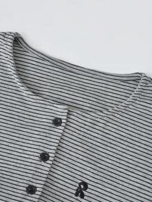 Women's Black & Grey Striped Thin Cardigan, Slimming Long Sleeve Jacket, Versatile Casual Top For Spring - Grey - View 5