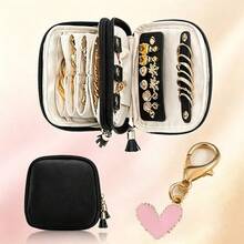 Portable Mini Travel Jewelry Bag, Multi Zone Small Jewelry Storage Bag, Tassel Zipper Design, PU Wear-Resistant Leather, Can Store Rings, Earrings, Necklaces, Bracelets, Small And Portable, Dual-Use For Daily Travel - View 1