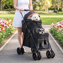 Foldable 2-In-1 Pet Stroller For Cats & Small Dogs – Lightweight 4-Wheel Trolley With Adjustable Canopy, Breathable Mesh Panels, Storage Compartment & Included Carry Bag – Compact Design For Walks, Travel & Outdoor Adventures (Black) - 單層 - 查看 7