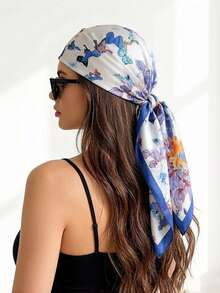 1 pieza Pañuelo floral popular de 27.56 pulgadas, pañuelo de seda para todas las estaciones, calentador de cuello de lujo, pañuelo de seda de moda de 70*70cm, chal cuadrado de mujer, nuevo estampado, pañuelo cuadrado casual de poliéster - Multicolor - Ver 3