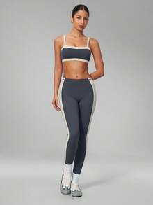 Bộ đồ tập yoga nữ MFVIM gồm áo bra phối màu và quần yoga cạp cao nâng mông, tôn dáng, dài đến mắt cá chân - Xám chì - Xem 8