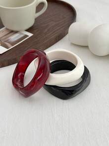 1pc European & American Minimalist Geometric Curved Wide Asymmetrical Cut Faux Marble Texture Resin Bracelet, Elegant Charming Women's Stackable Mixed Color Bracelet, Suitable For Beach Vacation, Street Photography, Couples, Gift, Daily Wear, Music Festival, Fashion Jewelry (Slight Color Difference And Flaws In Resin Bracelet Are Normal) - Bracelet - View 8