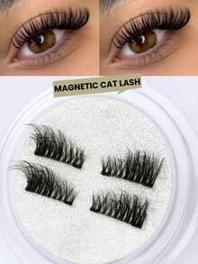 1 Pair Magnetic False Eyelashes, Half Lash Style, No Glue Needed, Short Magnetic Lashes, Natural Cat Eye Makeup Effect, Reusable, Suitable For Lash Extensions, Suitable For People With Droopy Eyelids, Makeup Bloggers And Gifts - View 1