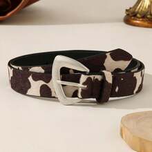 1pc Brown & White Cow Print Women's Belt, Y2K Spicy Style, Vintage Distressed Buckle, Pairs With Low-Waist Jeans - Brown and White Cow Print - View 9