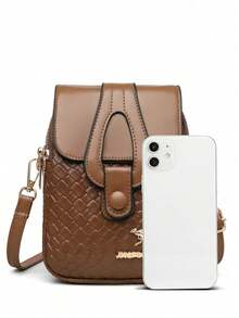 Woven Embossed Multi-Function Women's Shoulder Crossbody Bag, Lightweight Casual Fashion Commuter Bag, Can Also Be Used As Multi-Purpose Wallet, Suitable For Gifts - Coffee - View 4