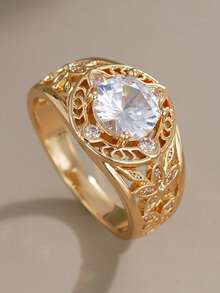 1pc Vintage Cubic Zirconia Ring For Women, Wedding Engagement Party Jewelry, Valentine's Day Gift - 1# - View 2
