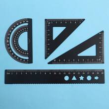 1 Set d'outils de dessin en métal avec boîte de rangement, rapporteur, règle triangle, règle droite, règle de mesure multifonction pour étudiants - 15cm - Voir 4