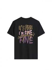 New Summer Women's Round-Neck T-Shirt, Featuring A FINE Letter Print. Soft, Comfortable To Wear - Black - View 2