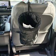 Foldable Hanging Multi-Function Car Storage Bucket, Outdoor Camping Chair Back Hanging Trash Can, Car Trash Can, Car Accessories, Mini Trash Can, Travel Cleaning, Picnic, Party Trash Can - Black - View 4