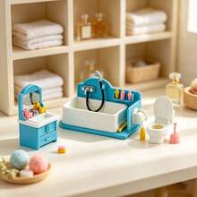 Set Kamar Mandi Miniatur Realistis 3 Bagian - Dekorasi Kombinasi Bak Mandi, Wastafel, dan Toilet Miniatur, Dekorasi Adegan Miniatur Buatan Tangan, Hadiah Model Mini yang Sudah Dirakit - MultiWarna - View 4