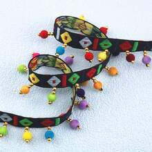 1 Yard Handmade Beaded Tassel Ribbon Trim For Clothing, Hat, Necklace Decoration, Used For Sewing Clothing And Bag Edge Lace Decoration - Multicolor - View 6