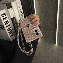 Casing Ponsel Klasik dengan Motif Anyaman Warna-warni dan Rantai Berbentuk Mutiara Merah Muda, Kompatibel dengan Galaxy Z Fold8 Wide Fold8 Back Cover - Pastel - View 5