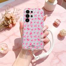 1件裝愛心圖案 TPU 波浪紋理保護手機殼附掛繩，相容 Galaxy S26/S24/S25/S23/Galaxy A57/A37/A17/A07/Note 13 Pro/Note 14 Pro/A3x/A60/Smart 8/Hot 40i/Android 系列 - 無色 - 查看 2