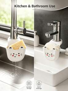 Cute Cat-Shaped Silicone Faucet Holder With Drainage Holes And Sponge Storage Rack, Space-Saving, Suitable For Bathroom, Kitchen, Sink Storage, Durable Sponge Organizer, Bathtub And Shower Drainage Rack, Decorative Sink Organizer - Multicolor - View 3