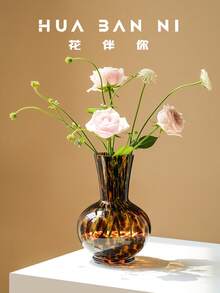Vase Lord Stage Phase Vase Thickened Handmade Amber Pattern Glass Vase Vintage Luxury Desktop Flower Vessel Living Room Dried Flowers Fresh Flowers Universal Flower Arrangement Vase Home Long Stem Flower Vessel - A - View 2