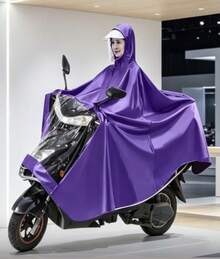 Impermeable tipo poncho para motocicleta con capucha y visor transparente, cobertura amplia para conductor y moto, reutilizable, ligero, práctico para lluvia y uso diario - Azul - Ver 3