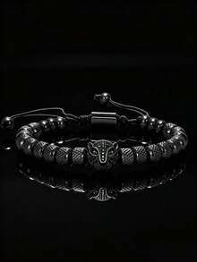1pc Luxury Stainless Steel Leopard Decor Braided Rope Bracelet, Suitable For Daily Wear, Can Be Given As A Gift To Boyfriend, Friend, Birthday Party (Bead Quantity Randomly Matched Combination) - Leopard Bracelet - View 5