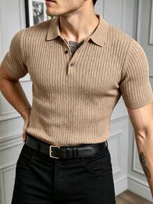 Men's Summer Fashion Twisted Knit Polo Collar Short Sleeve Sweater, Suitable For Business Activities And Daily Wear - Camel - View 2