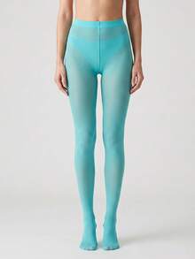 1 Pasang Legging Pembentuk Tubuh Wanita Ultra Buram dengan Kontrol Pinggang, Hangat dan Nyaman - Mint Blue - View 2