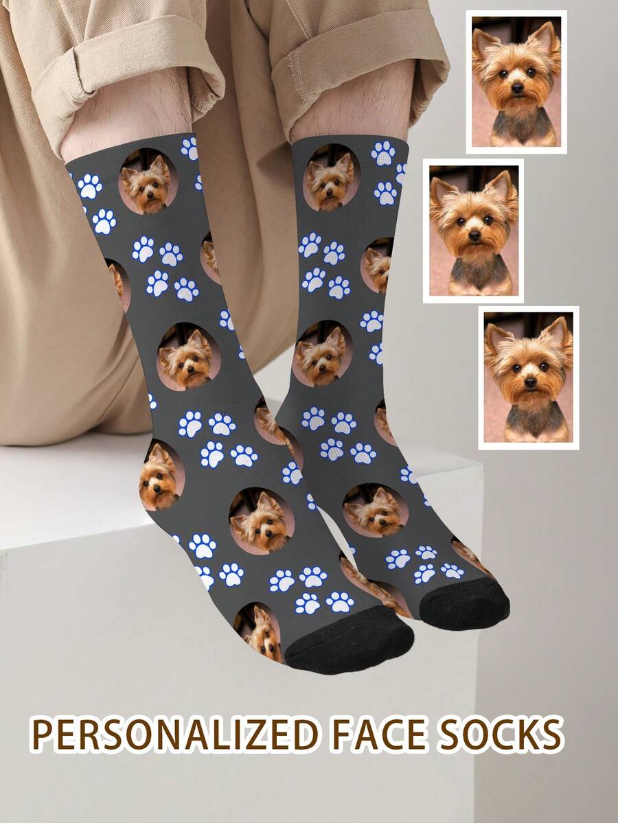 1 Pair Customized Face Pattern Socks, Personalized Photo Socks, Custom Printed Socks, Funny Face Socks, Custom Pattern Socks, Print Any Face Pattern On Socks, Anniversary Gift, Valentine's Day Gift, Unique Birthday Gift, Personalized Collectible - Multicolor - View 1