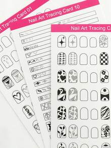 13/10/3pcs Reusable Nail Art Practice Paper Set, Includes Nail Art Tracing Cards, Nail Art Display Cards, Nail Art Training Cards, Perfect For Beginners, Can Improve Nail Technician's Professional Level, Comes With Nail Art Painting Pen And Nail Art Practice Tool Set - Multicolor - View 4