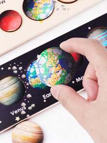 GENAI 可動式太陽系拼圖，適合3-6歲兒童，木製太空玩具，行星主題幼兒園教育活動，男孩女孩禮物 - 彩色 - 查看 9