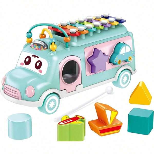 Juguete de autobús musical para niños, juguete educativo de xilófono, adecuado para niños y niñas de 1 año, juguete de educación infantil, adecuado para bebés.