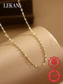 LEKANI S925 Sterling Silver Necklace 1pc Lip Pendant Necklace Shimmering Simple Chain Minimalist Niche Design Exquisite Gift For Girlfriend Best Friend Daily Layering Collarbone Necklace - Gold - View 1