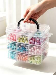 1pc Compartment Pill Box (6 Slots Per Layer), Portable Travel Carry Case Storage Box, Dust-Proof Home Storage Box, Suitable For Building Blocks, Puzzles, Lipsticks, Hair Accessories, Necklaces, Bracelets, Earrings And Rings, Halloween - Clear - View 8