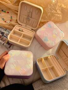 Portable Jewelry Case Anti Tangle Compact Jewelry Box For Women And Girls Embossed Jewelry Organizer For Travel Jewelry Storage Box Home Decor Dorm Room Gym Office Cruise Beach Holiday Vacation Back To School Travel Essentials Accessories - Multicolor - View 2