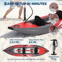 Durable Inflatable Kayak for 2 Adults - Red & Gray PVC Mesh, Brushed Fabric, collapsible, Portable for Outdoor Water Sports - B - Ver 4