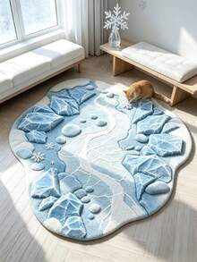 1pc Blue Ice Crystal Irregular Cute Rug, Large Carpet, Welcome Mat, Floor Mat, Outdoor Door Mat, Kitchen Rug, Home Decor, Front Door Mat, Area Rug, Outdoor Mat, Home Decor, Area Rug, Garden Carpet, Washable Rug - Blue Ice Crystal - View 2